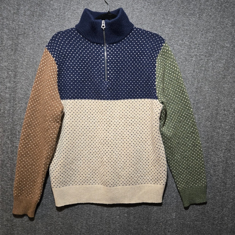 J. Crew Rugged Merino Sweater Mens M 1/4 Zip Multicolor Color Block Wool Knit